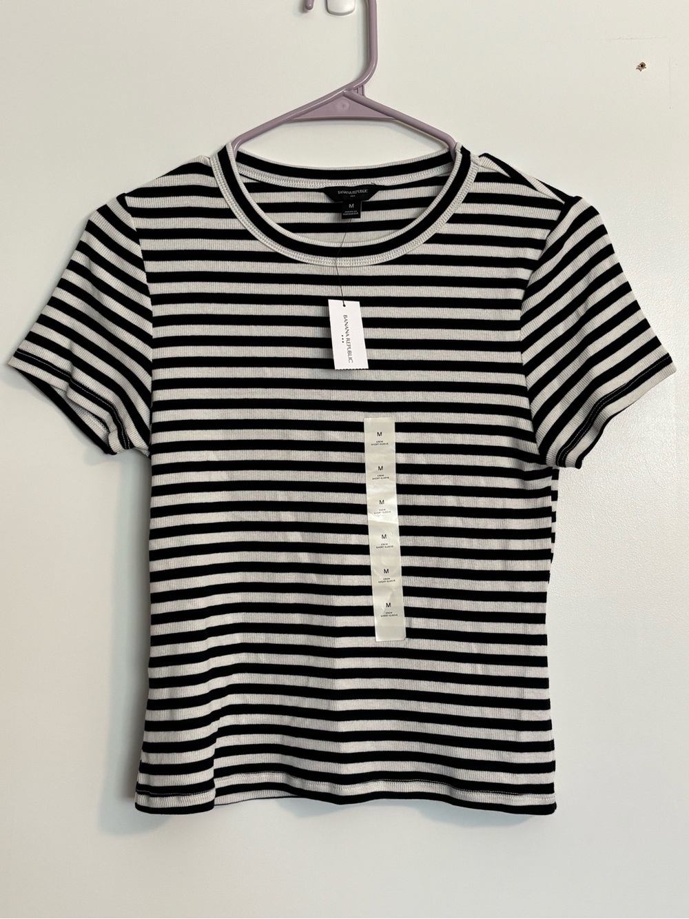 Banana Republic Crewneck Short Sleeve Striped Top Black & White Medium Slim Fit